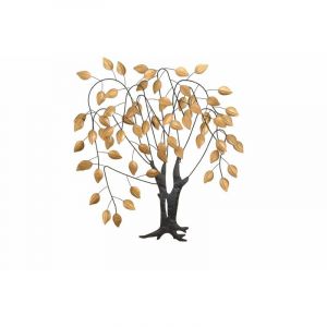 D&eacute;coshop26 D&eacute;coration murale a suspendre motif arbre m&eacute;tal noir/or 72x8x80 cm - noir