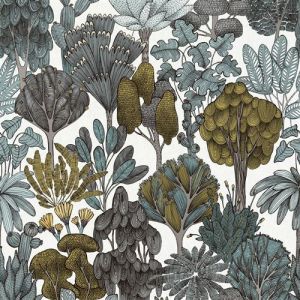 Papier peint nature Profhome 377573 papier peint intiss&eacute; lisse avec des ornements floraux mat vert gris jaune blanc 5,33 m2 vert