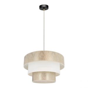 Ora Lampe Suspendue Métal Noir Câble PVC Transparent Abat-jour en Tissu Doré-Crème