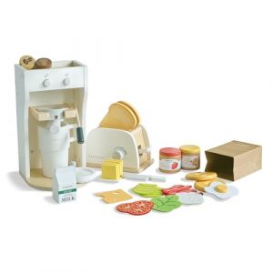 Teamson Kids, Set Petit-Déjeuner Éducatif, Cuisine Enfant, 3 Ans et Plus, 14 x 15 x 25 cm, Blanc, MDF, Grille-Pain et Cafetière avec 27 Accessoires, 1,8 kg