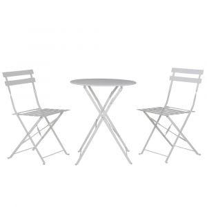 Table et chaises pliantes bistrot balcon terrasse- 2 places - Blanc - FLORE