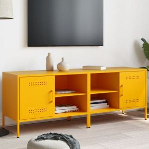 VidaXL Meubles TV 2 pcs jaune moutarde 68x39x50,5 cm acier, support TV, buffet TV, meuble multimédia, banc TV, armoire hifi, centre de divertissement