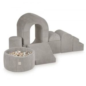 Château de jeux velours côtelé beige avec piscine 150 balles or nacré