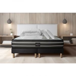 Ensemble matelas sommier Exclusive 180 x 200 cm - Couleur : Noir avec 2 oreillers et couette - Noir