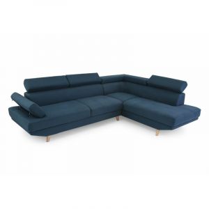 Image de Canapé d'angle LINNEA style scandinave 4 places en tissu Angle Droit, Bleu pétrole