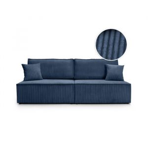 Loungitude Canapé convertible 3 places sans accoudoirs en velours côtelé bleu
