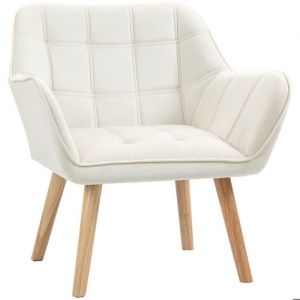 Homcom Fauteuil salon scandinave - dossier haut et accoudoirs - rev&ecirc;tement en polyester effet velours - 67 x 61,5 x 71 cm - cr&egrave;me
