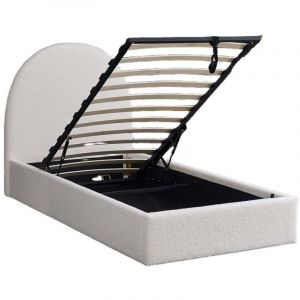 Lit Coffre VALENTINA en LAINE BOUCLEE &ndash; 90x190 cm &ndash; Design Moderne avec Rangement Int&eacute;gr&eacute;