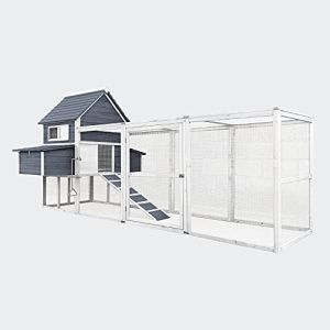 wiltec Poulailler Gris 310x150x150cm cm Bois Nichoir & Enclos Bac Amovible Cage Élevage Basse-Cour