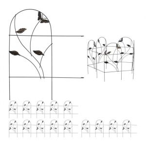 Relaxdays Bordure potager, cl&ocirc;ture jardin 15 &eacute;l&eacute;ments, m&eacute;tal, design papillon, h x l : 46 x 750 cm, noir