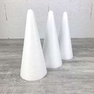 Lot de 3 cônes en polystyrène plein de 28 cm de haut, diamètre de base 12 cm, densité supérieure