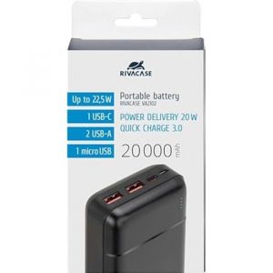 RivaCase Batterie Externe - VA2102 - 20000mAh - 2 Entrées Type-C - 3 Sorties QC/PD