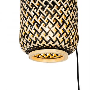 Qazqa Lampe à suspension orientale en bambou avec 3 lumières noires - Yvonne