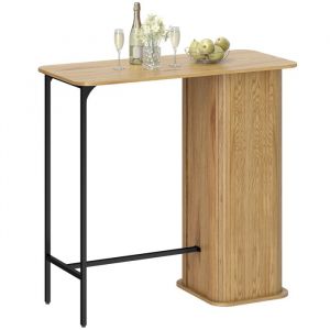 Homcom Table de Bar - 3 &Eacute;tag&egrave;res de Rangement - Design &agrave; Lattes et Pieds en M&eacute;tal - Style Scandinave - 112x50x106cm - Bois Naturel