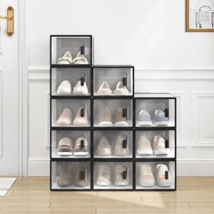 WOLTU Boîte à Chaussure Lot de 12. Meuble Rangement Chaussure Transparente. Empilable. avec Couvercle Frontal.