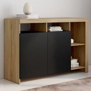 Idmarket Buffet 110 cm malo bois façon hêtre et portes noires
