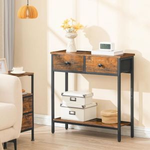 Konsolentisch, schmaler Beistelltisch mit 2 Stoffschubladen, 75 cm Flurtisch, Sofatisch im Industriestil, für Eingangsbereich, Wohnzimmer, Flur