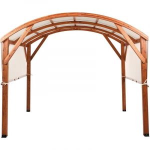 Beliani Pergola Moderne de Jardin en Bois 303 x 300 cm Toit en Toile Blanc Cass&eacute; Scopello