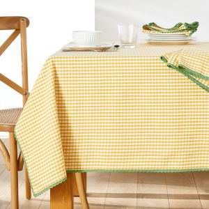 Image de Nappe motif vichy tiss&eacute; teint coton/lin Trattoria Blanc/Jaune Taille 150X150 cm;150X200 cm;150X250 cm;150X300 cm