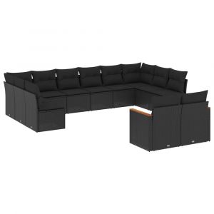 VidaXL Salon de jardin 12 pcs avec coussins noir résine tressée