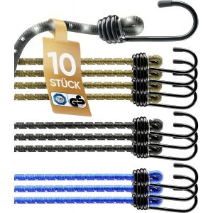 Heroic Expander Set with Hooks - 10-piece - T&Uuml;V/GS Certified - Pour le transport, le camping et la s&eacute;curit&eacute;