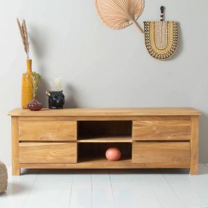 Bois Dessus Bois Dessous Meuble TV en bois de teck 4 tiroirs