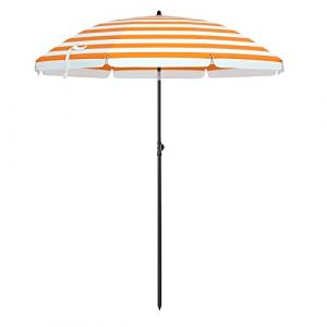Songmics Parasol de Plage &Oslash; 1,6 m, Ombrelle de Jardin, Protection UPF 50+, inclinable, Portable, r&eacute;sistant au Vent, Baleines en Fibre de Verre, avec Sac, Rayures Orange et Blanches GPU60OW