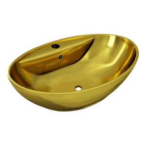 VidaXL Lavabo avec trop-plein 58,5 x 39 x 21 cm Céramique Doré