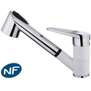 Essebagno Mitigeur évier à douchette extractible blanc chromé Embla