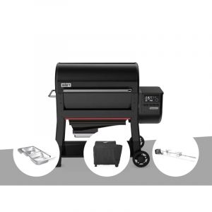 Weber Barbecue &agrave; pellets Searwood XL 600 + Kit de fumage + Housse + R&ocirc;tissoire