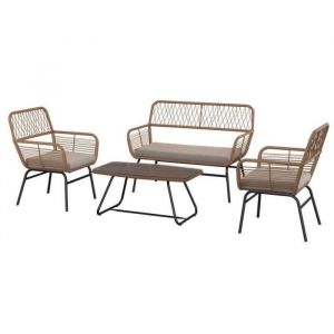 Beau Rivage Salon de jardin ARIEL en acier et r&eacute;sine tress&eacute;e coloris naturel 4 places - Naturel