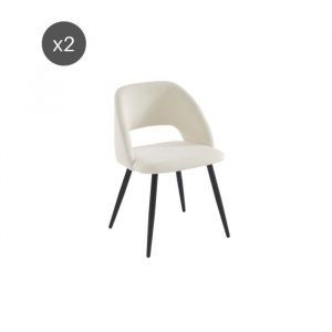 Lot de 2 chaises velours c&ocirc;tel&eacute; beige cr&egrave;me pieds m&eacute;tal