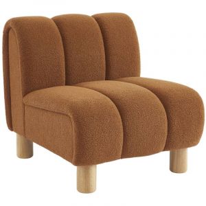 Fauteuil relax pieds arrondis en bois et tissu bouclette camel