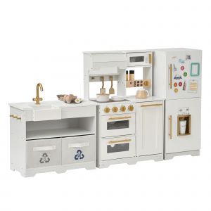 Teamson Kids Cuisine enfant modulaire bois blanc & or avec accessoires r&eacute;alistes rangement et d&eacute;tails &eacute;ducatifs pour jeux cr&eacute;atifs