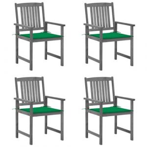 Image de VidaXL Chaises de jardin avec coussins 4 pcs Gris Bois d'acacia massif Vert