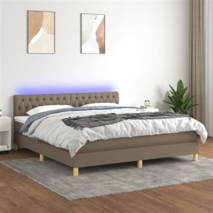 VidaXL Sommier &agrave; Lattes de Lit avec Matelas et LED, Lit Rembourr&eacute;, Lit Double, Lit Adulte de Chambre &agrave; Coucher Int&eacute;rieur, Moderne, Taupe 160x200 cm Tissu
