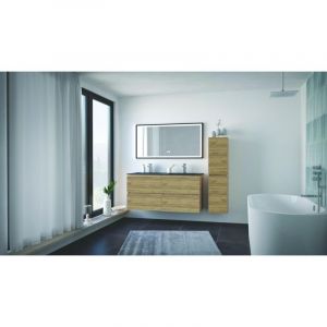 Meuble salle de bain &agrave; suspendre TRENDY - 120cm -4 tiroirs - Bois- Plan noir