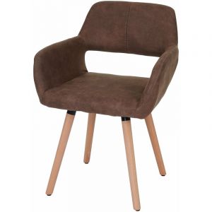 D&eacute;coshop26 Chaise de salle &agrave; manger bureau visiteur design r&eacute;tro en tissu marron pied en bois clair 04_0002152