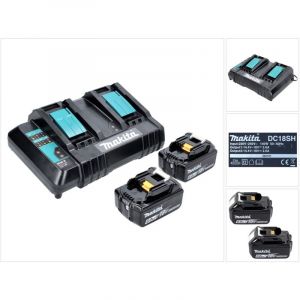 Makita Power Source Kit 18 V : 2x BL 1860 B Batteries 6,0 Ah + DC 18 SH Chargeur double (197422-4) (199687-4)