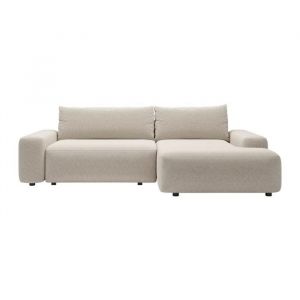 Canapé d'angle droit convertible en tissu texturé crème DAVISO