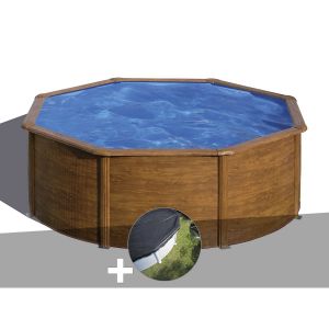 Image de Gre Kit piscine acier aspect bois Pacific ronde 3,70 x 1,22 m + Bâche d'hivernage