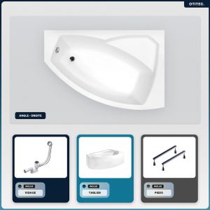 Baignoire asymétrique - 150 x 95 cm - Droite - avec Tablier - Pieds - Vidage Chrome - RIMA