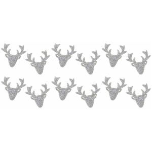 Ruedelafete Sachet de 12 Têtes de rennes pailletés 3cm à disperser, Argent