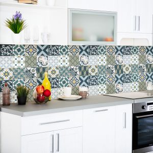 Sticker Mural Carrelage adhésif Cuisine Salle de Bain - 24 STICKERS CARREAUX DE CIMENT AZULEJOS RONY - 24stickers15x15cm