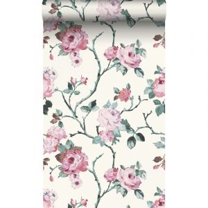 Origin Papier peint fleurs blanc cass&eacute; et rose clair et vert Wallcoverings
