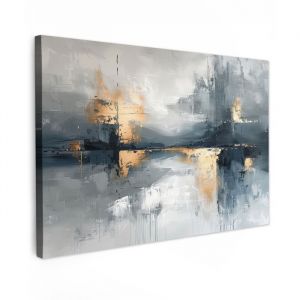 TABLEAU SUR TOILE Art - Gris - Or - Abstrait Decoration Murale Peinture Salon 120x80 cm
