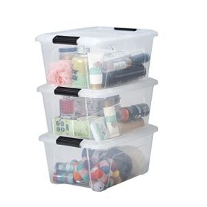 Iris Ohyama Boîtes de rangement, Organiseur, Lot de 3 Boîtes plastiques, 3 x 15 L - Adapté - L39.5 x l29 x H18.5 cm - Noir