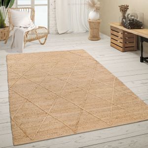 Paco Home - Tapis De Salon Jute Fibres Naturelles Artisanal Motif 3D Scandinave Moderne 160x230 cm, Naturelle