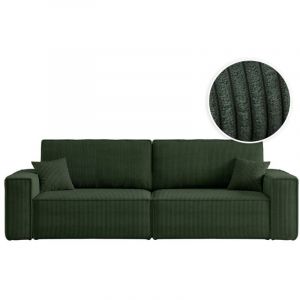 Loungitude Canap&eacute; droit 3 places FARAH convertible en velours c&ocirc;tel&eacute; - Vert fonc&eacute;