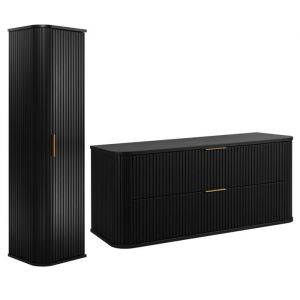 Rodan Ensemble de meubles de salle de bains - 120,4 cm - 2 pi&egrave;ces - Noir - Fa&ccedil;ades MDF de haute qualit&eacute; - Meubles de salle de bains - Armoire haute